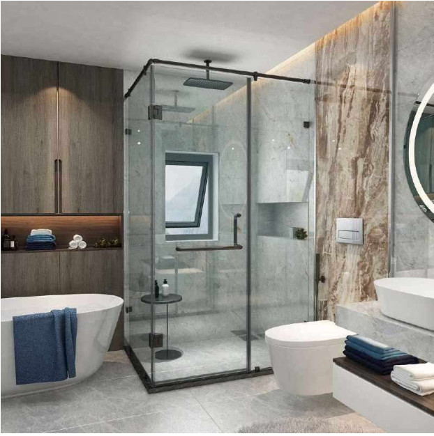 PHÒNG TẮM GÓC 90° HỆ GIẰNG ĐỈNH ỐNG INOX TRÒN