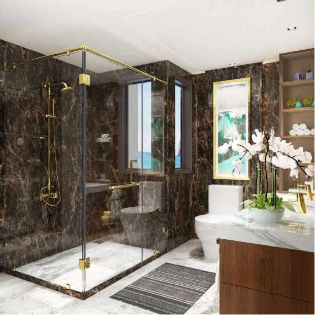 PHÒNG TẮM GÓC 90° HỆ GIẰNG ĐỈNH ỐNG INOX TRÒN