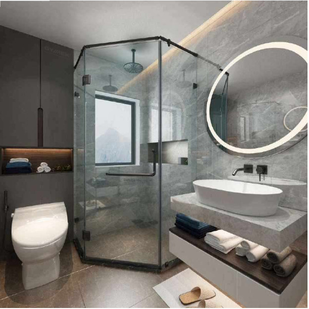 PHÒNG TẮM 135° HỆ GIẰNG ĐỈNH ỐNG INOX TRÒN