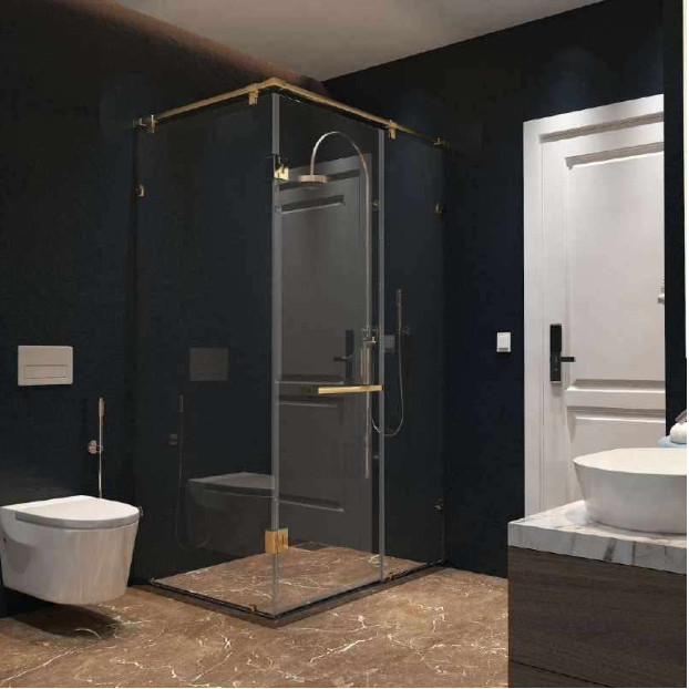 PHÒNG TẮM GÓC 90° K-K HỆ GIẲNG ĐỈNH HỘP INOX VUÔNG