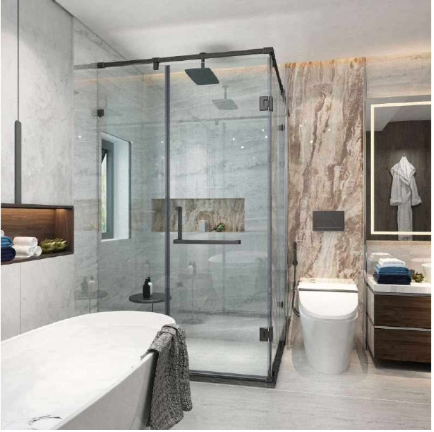 PHÒNG TẮM GÓC 90° K-K HỆ GIẲNG ĐỈNH HỘP INOX VUÔNG