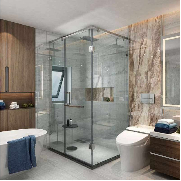 PHÒNG TẮM GÓC 90° K-K HỆ GIẲNG ĐỈNH HỘP INOX VUÔNG