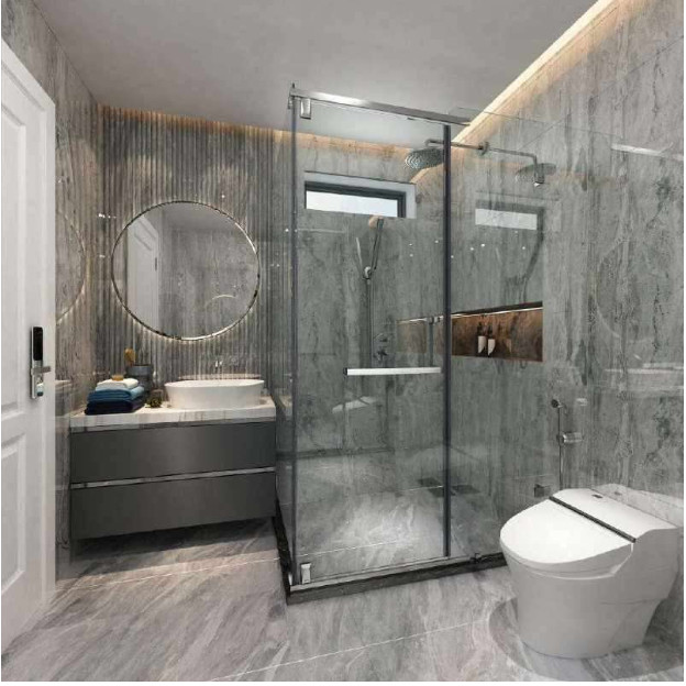 PHÒNG TẮM GÓC 90° K-K BLTX THANH INOX